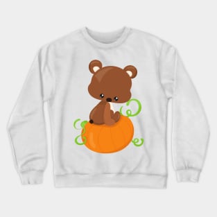 Thanksgiving Bear, Cute Bear, Little Bear, Pumpkin Crewneck Sweatshirt